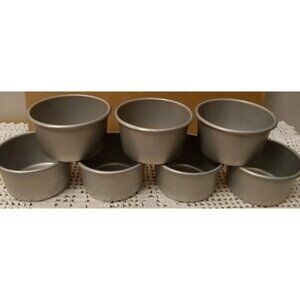 7 Vintage West Bend Aluminum Small 3oz Condiment Cup Baking Bowl Pan 2-3/4” USA